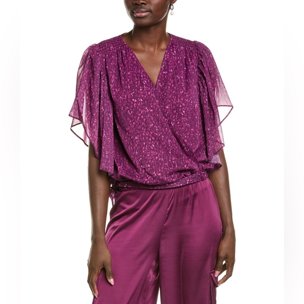 Ramy Brook Flutter Sleeve Kitty Blouse in Raspberry- Size Small